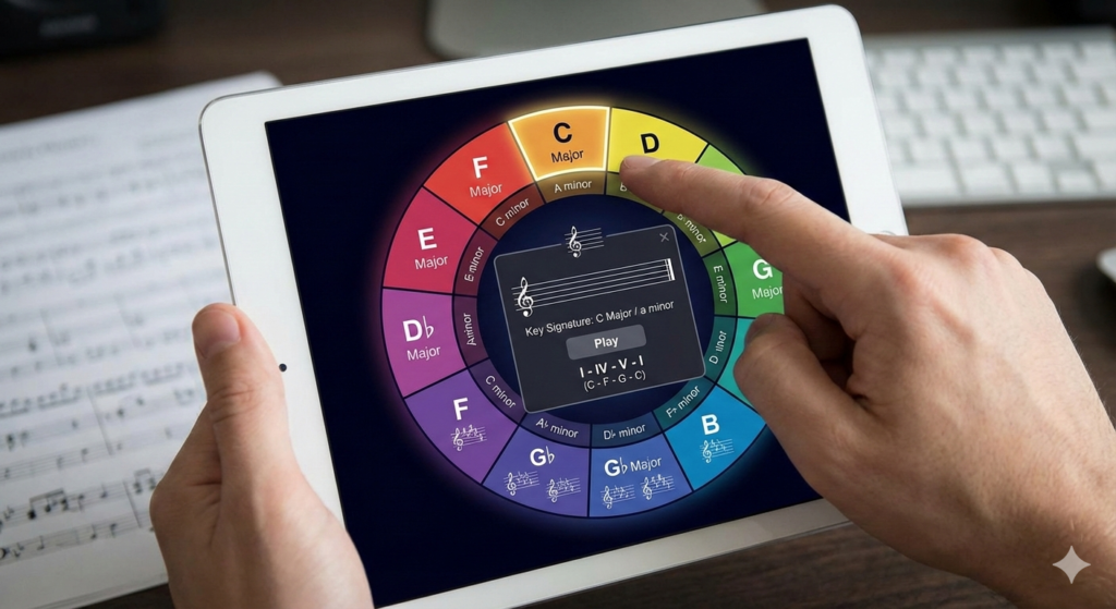 man clicking on Interactive Circle of Fifths tool