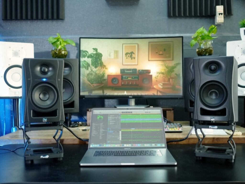 Wabi-Sabi Studio Layout for Musicians aesthetic for a home music studio setup