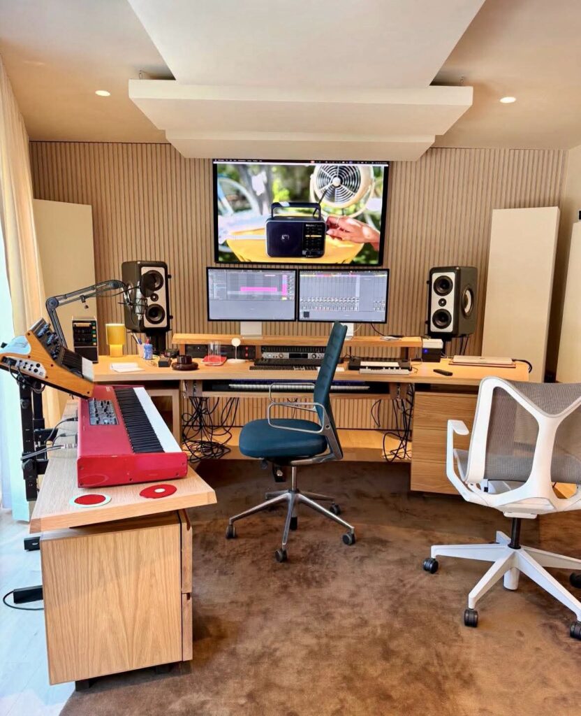 Wabi-Sabi Home Studio Nook for Small Spaces aesthetic for a home music studio setup