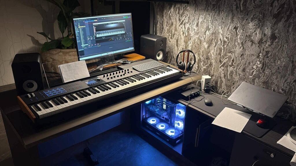 Subtle Wabi-Sabi Home Recording Studio aesthetic for a home music studio setup