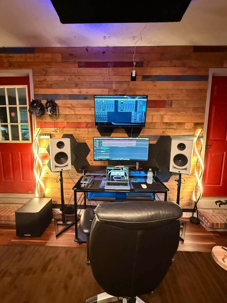 Wabi-Sabi Studio Layout for Vocalists aesthetic for a home music studio setup