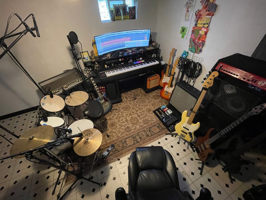 Lived-In Wabi-Sabi Recording Space Setup aesthetic for a home music studio setup
