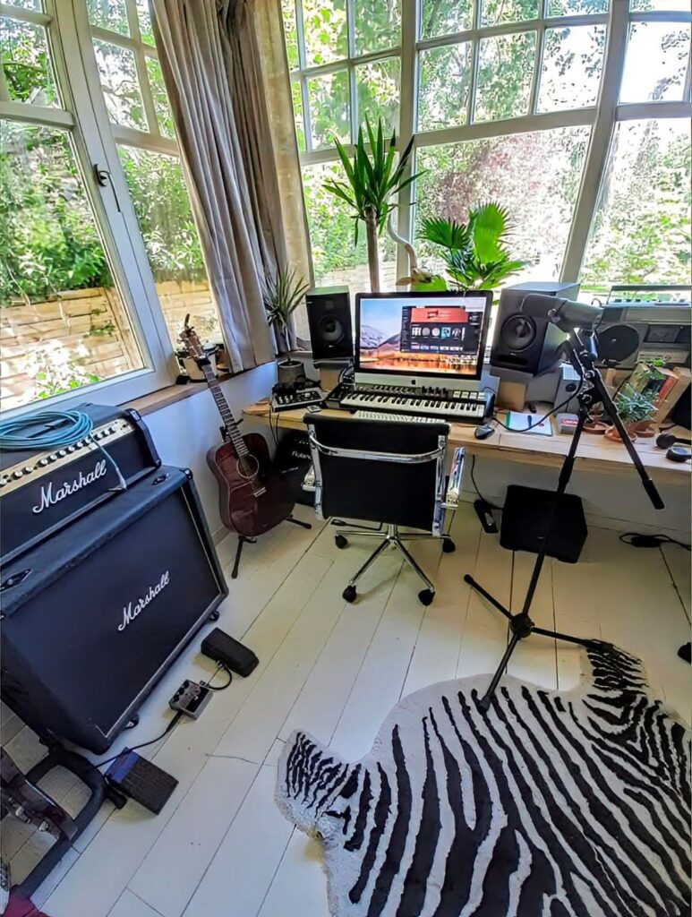 Timeworn Wabi-Sabi Studio Corner aesthetic for a home music studio setup