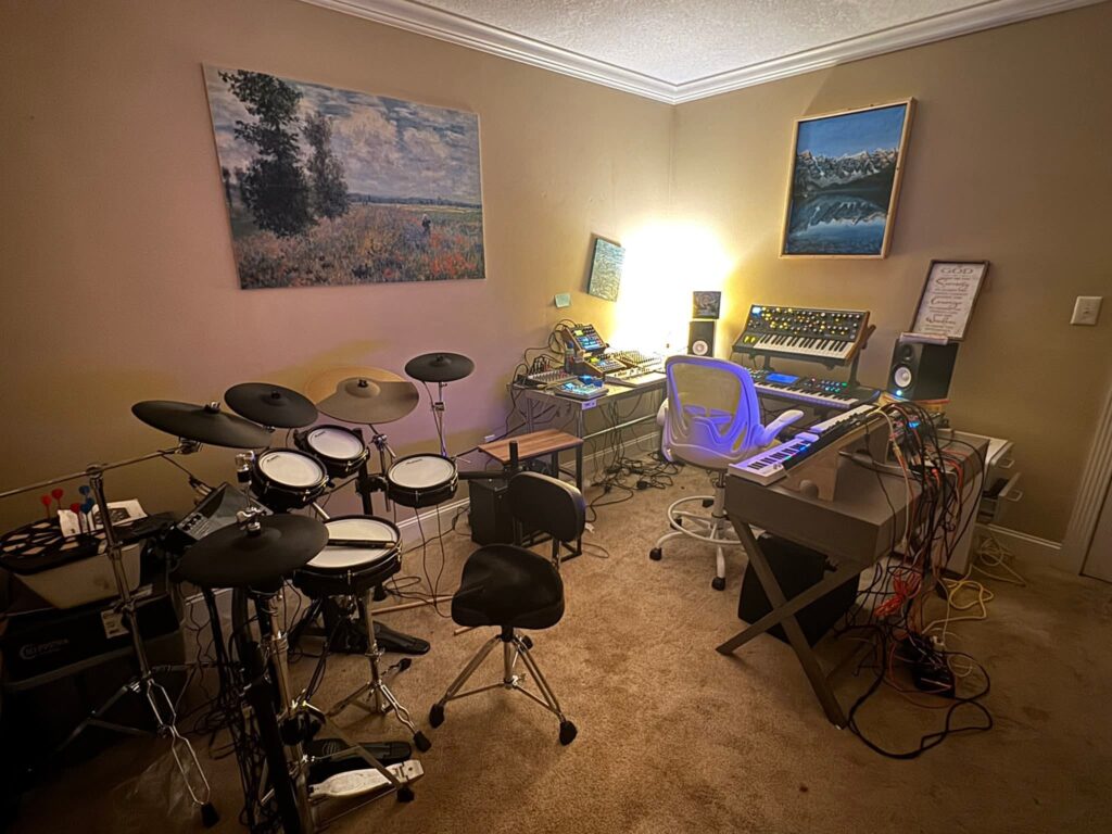 Raw and Honest Wabi-Sabi Music Studio Design aesthetic for a home music studio setup