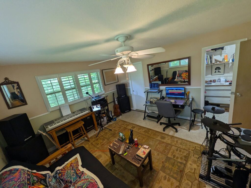 Gentle Wabi-Sabi Recording Studio Setup aesthetic for a home music studio setup