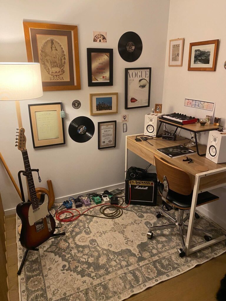 Wabi-Sabi Music Studio for Loft Spaces aesthetic for a home music studio setup