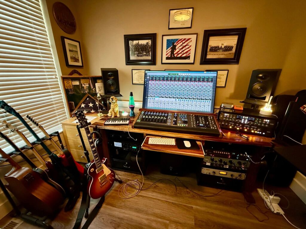 Simple Wabi-Sabi Recording Studio Corner Setup aesthetic for a home music studio setup