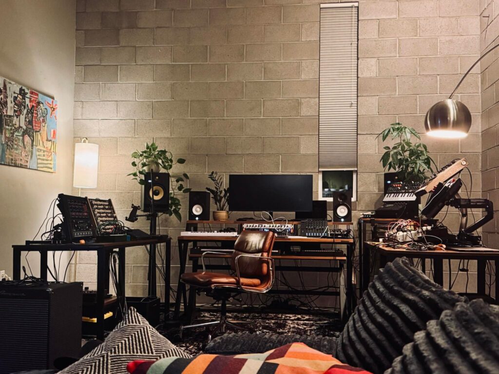 Wabi-Sabi Studio Design for Natural Light aesthetic for a home music studio setup