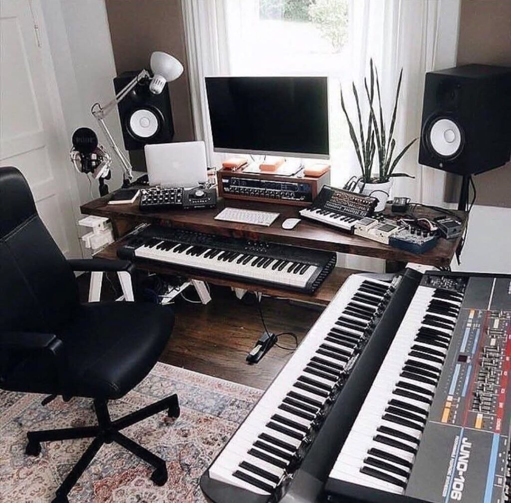 Inviting Cottagecore Audio Workspace aesthetic for a home music studio setup
