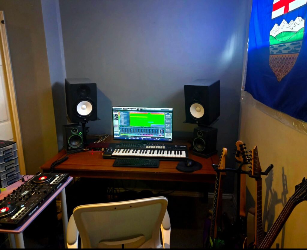 Earthy Cottagecore Mixing Station aesthetic for a home music studio setup