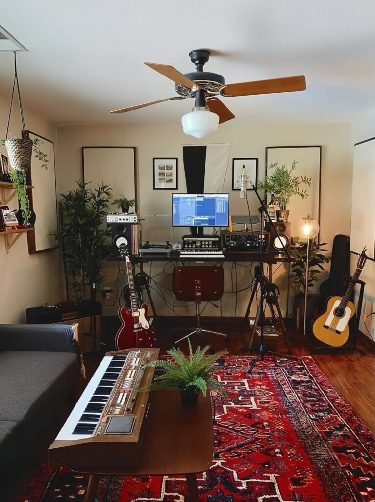Cottagecore Home Studio Corner aesthetic for a home music studio setup