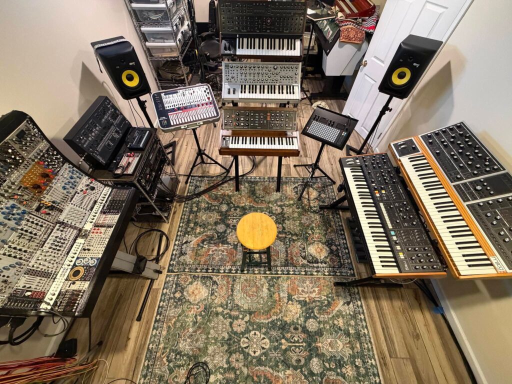 Rustic Cottagecore Producer Setup aesthetic for a home music studio setup
