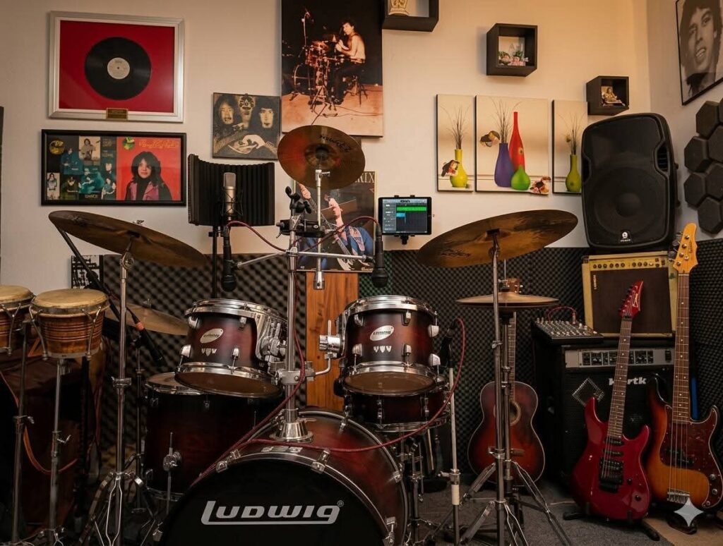 Botanical Cottagecore Music Setup aesthetic for a home music studio setup