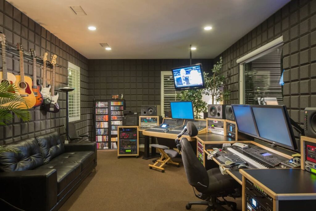Layered lighting maximalist home studio