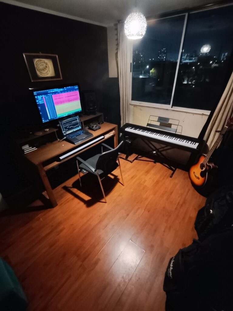 Cozy maximalist home recording studio