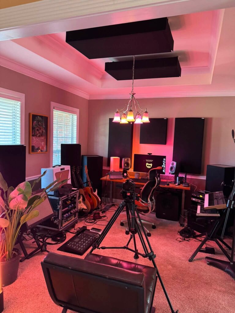 Analog-inspired maximalist music studio design