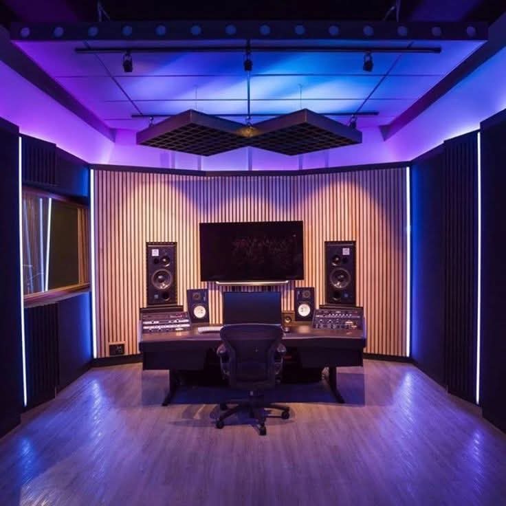 Vintage maximalist music studio design