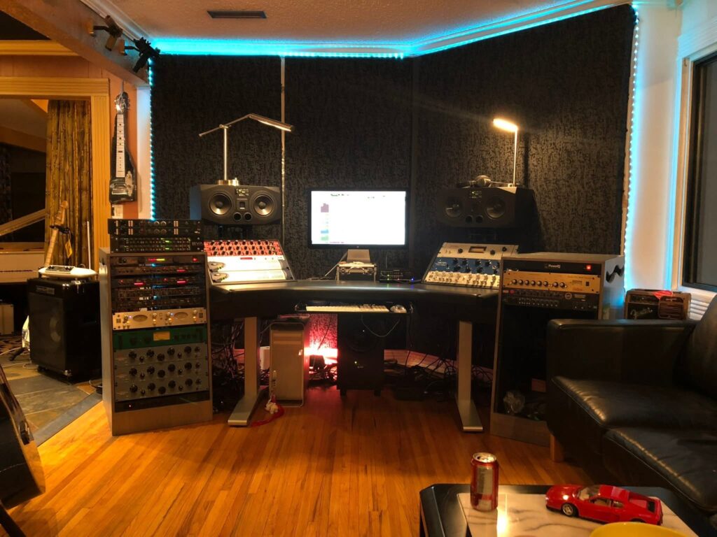 Saturated maximalist music production studio