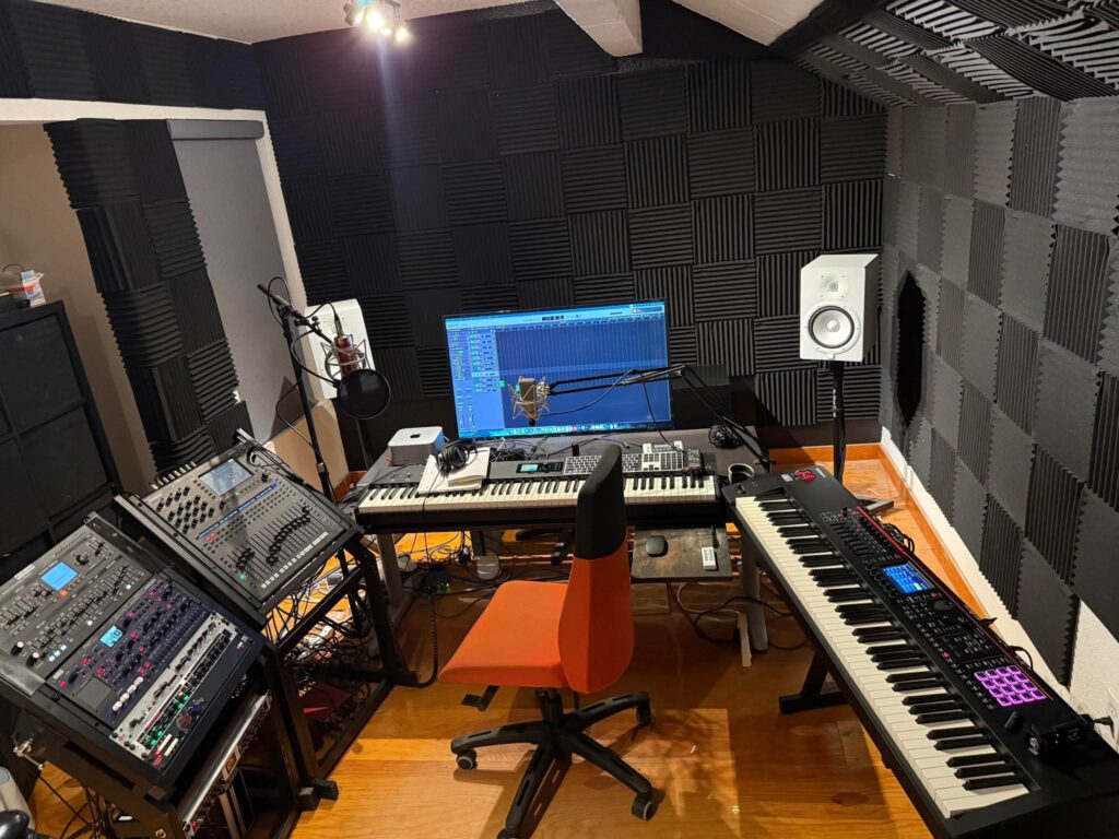 Sound-conscious maximalist home studio design