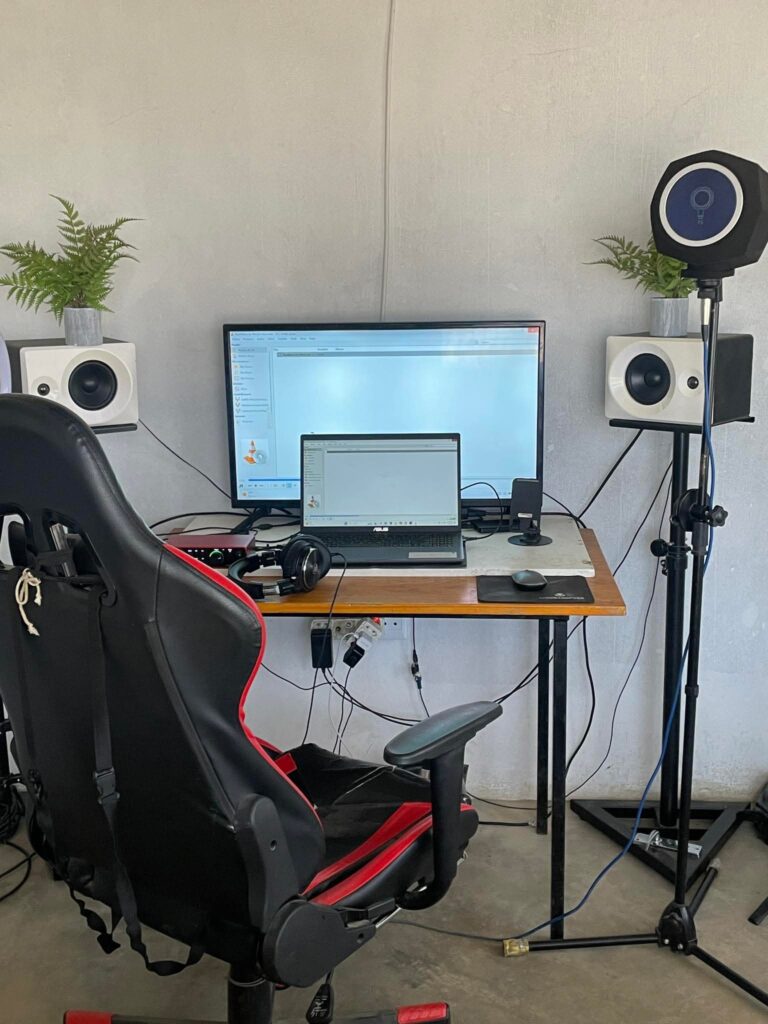 Non-Permanent Home Studio Corner aesthetic for a home music studio setup