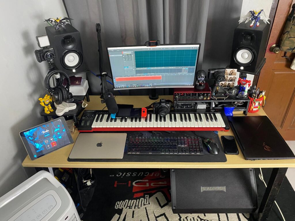Non-Permanent Acoustic Studio Corner aesthetic for a home music studio setup