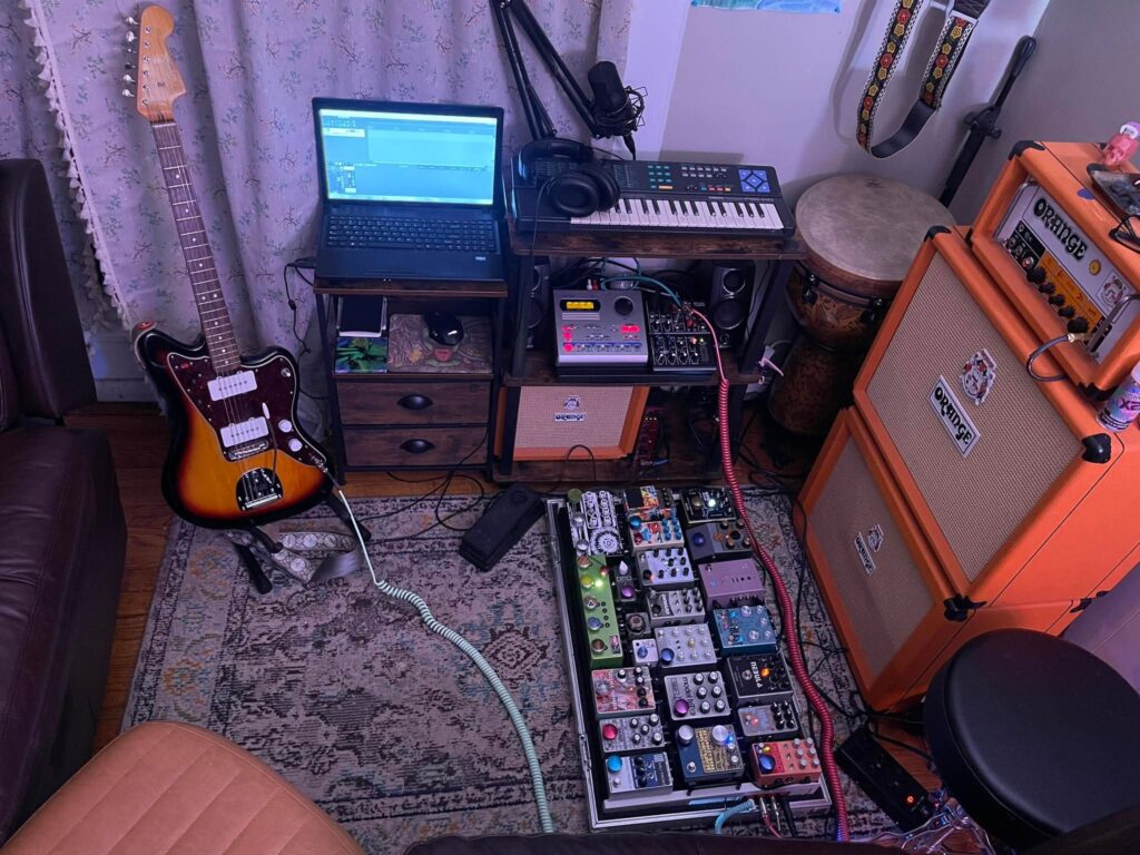 Temporary Podcast and Music Studio aesthetic for a home music studio setup