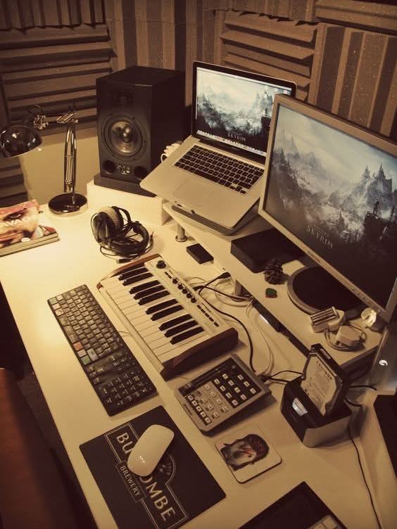 Non-Permanent Audio Workspace Corner aesthetic for a home music studio setup