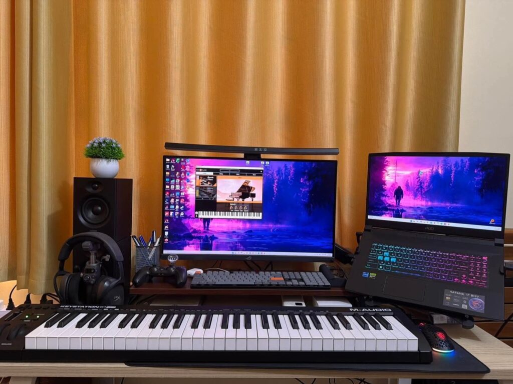 Lease-Safe Home Audio Workspace aesthetic for a home music studio setup